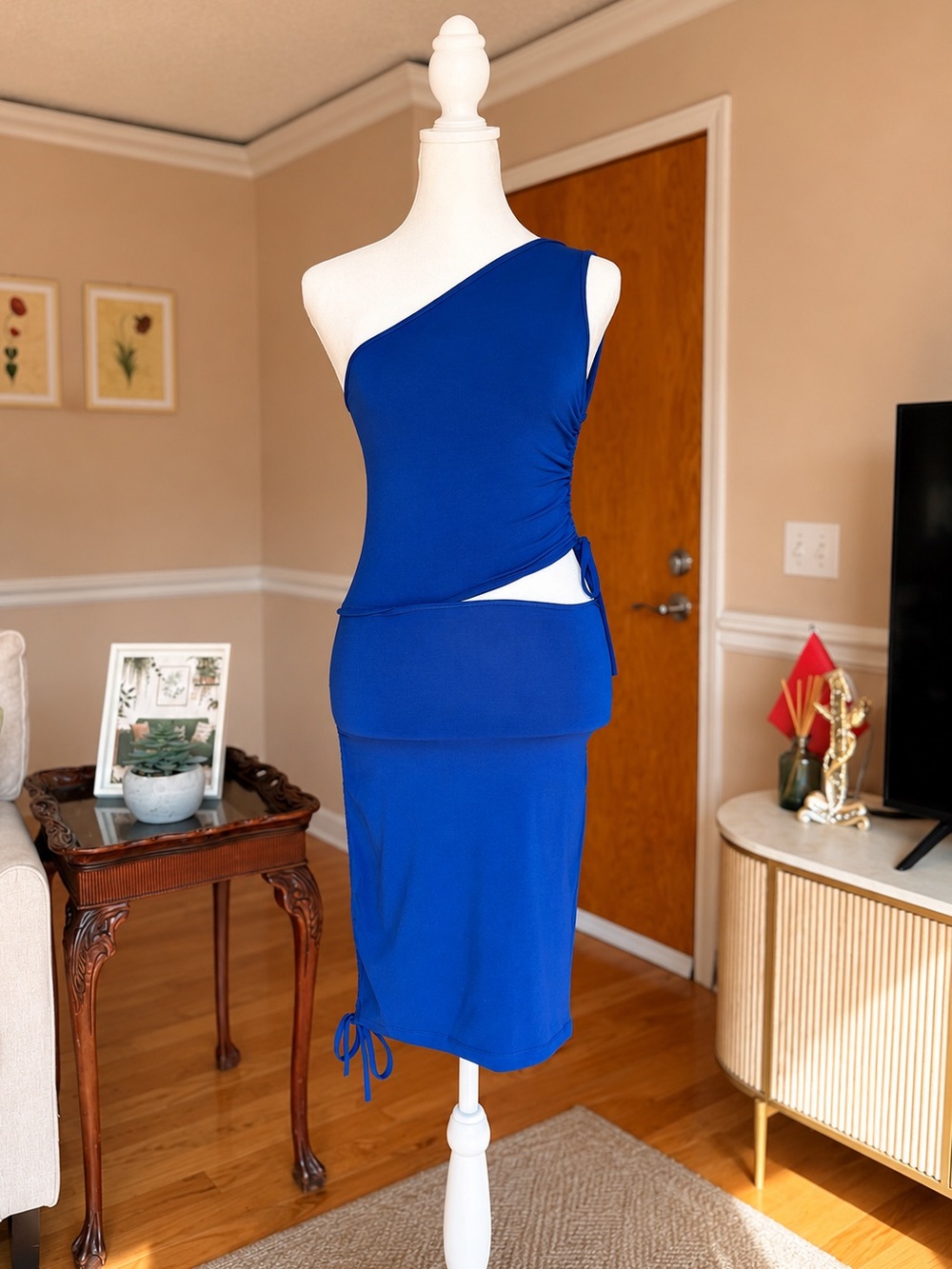 Royal Blue One Shoulder Cutout Ruched Mini Dress